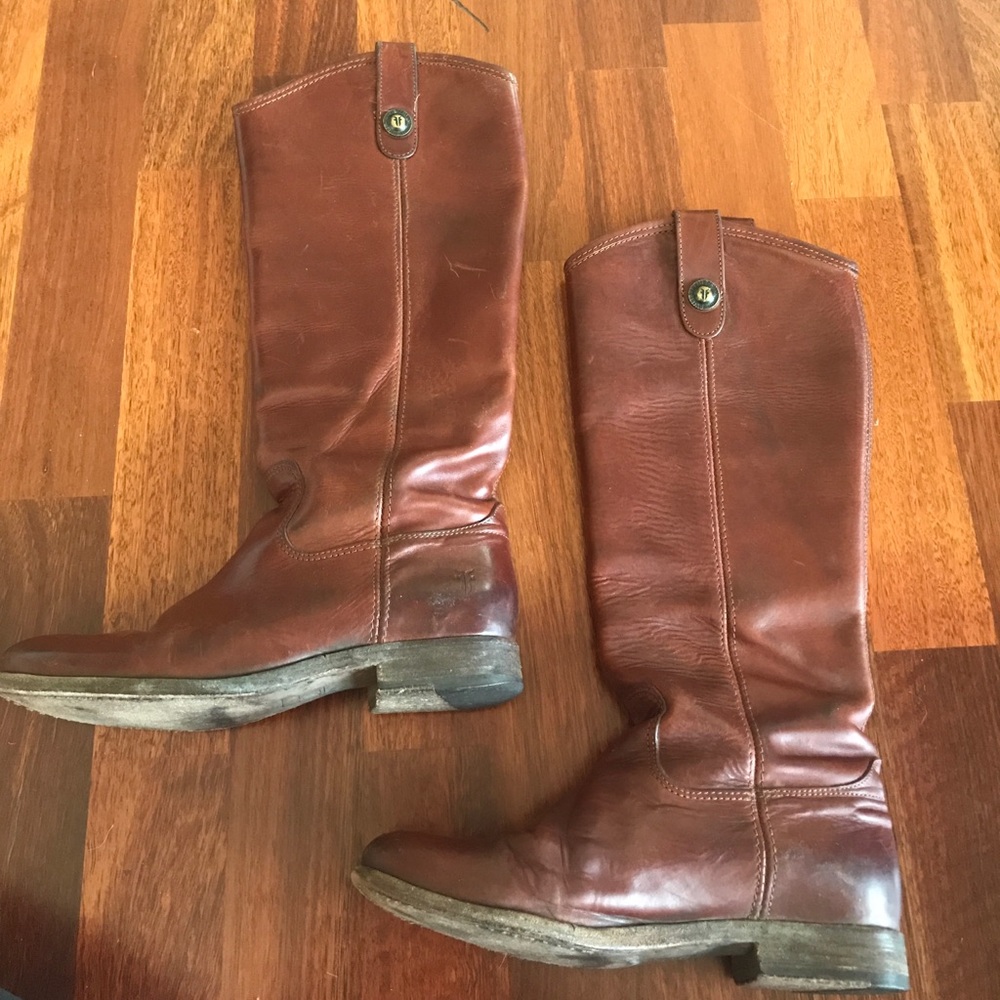 Frye Melissa Button Cognac Leather Boots Size 6